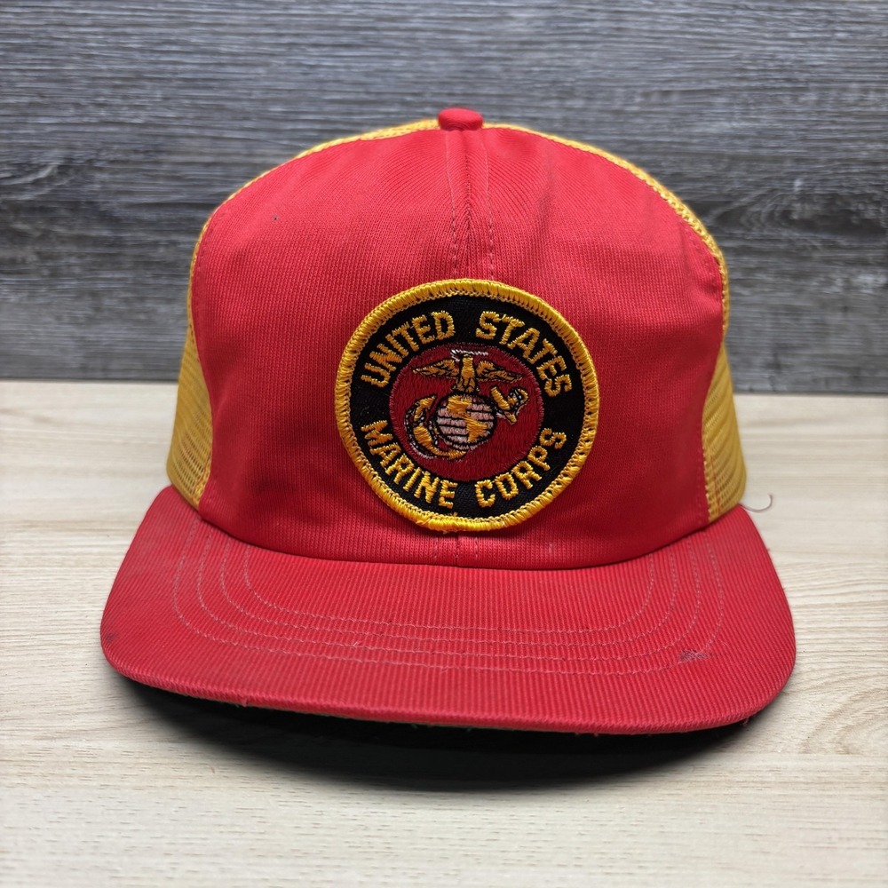 Vintage United States Marine Corps Hat Cap Snap Back Red Trucker Mens 90s